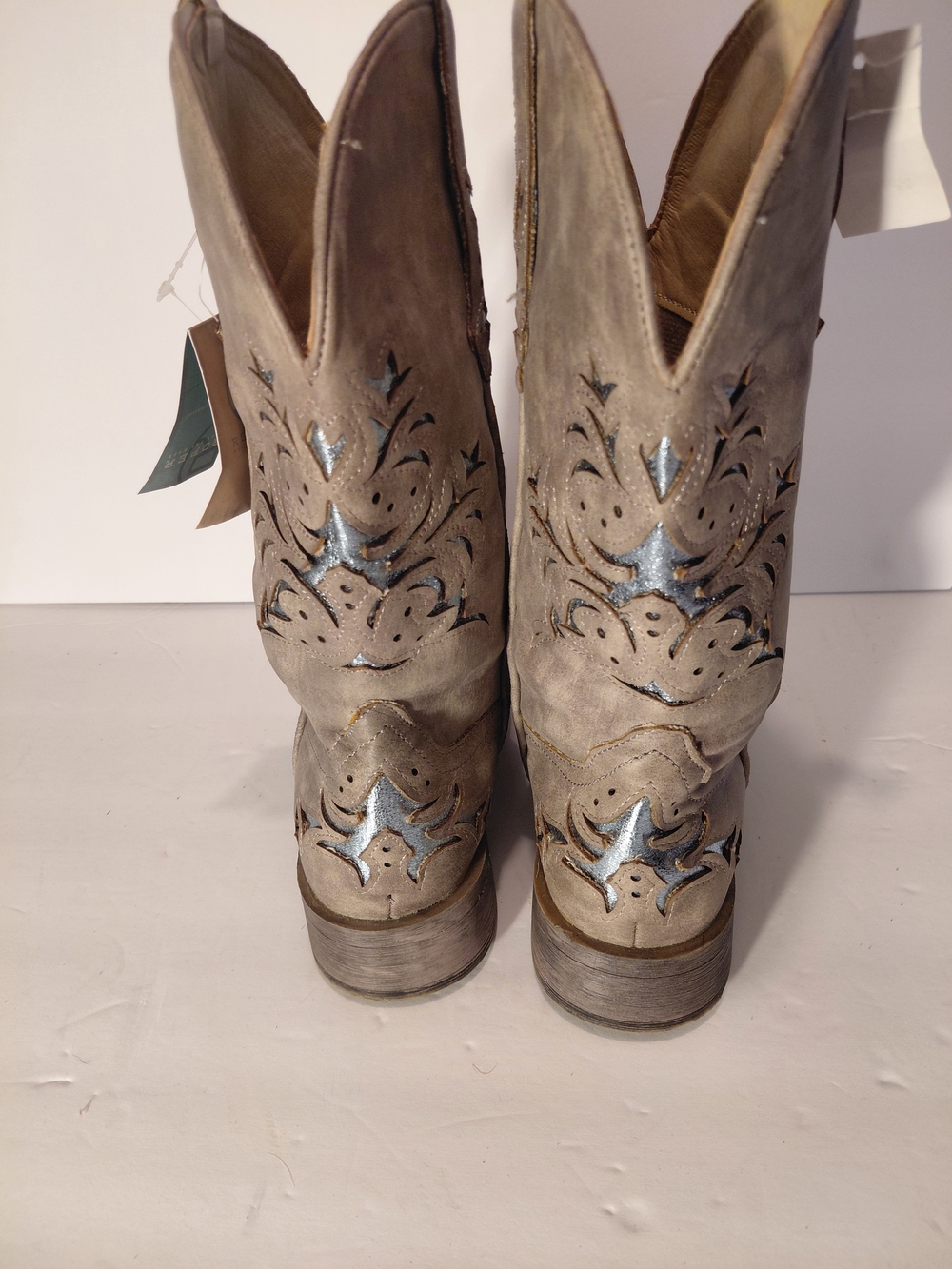 Roper Women's Taupe Western Boots with Metallic Inlay - Picture 7 of 13